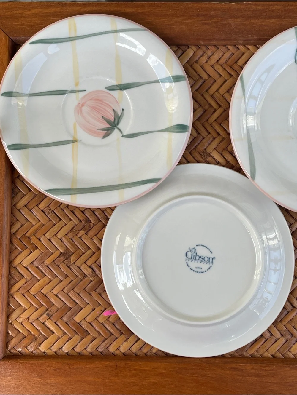Vintage Gibson Hand-Painted Peach Saucers Set of Four